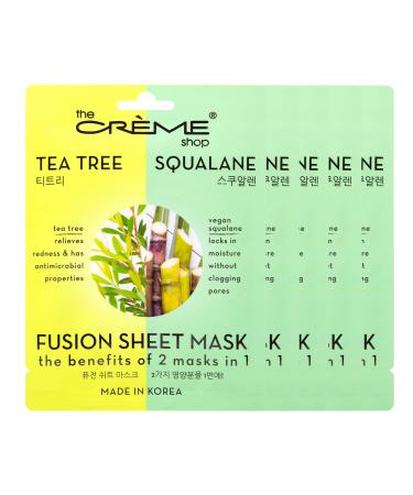 The Cr me Shop Tea Tree & Squalane Fusion Sheet Mask Korean Sheet Mask Tea Tree Face Mask with Vegan Squalane and Hyaluronic Acid Acne Face Mask (5 Masks)