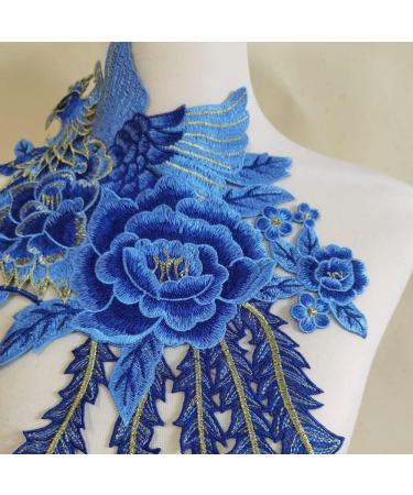 Peacock Flower Embroidered Lace Neckline Collar | Warm Tones Floral Brown Leaf Applique | Sewing Applique Patches | ZALALAA (Blue C) - Buy Online on SooperMarket.com