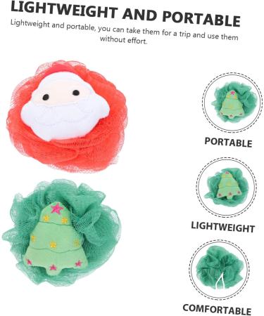 2pcs Christmas Bath Loofah Balls - Exfoliating Mesh Body Scrubber & Sponge for Shower - Fun Cartoon Design - Buy Online on SooperMarket.com
