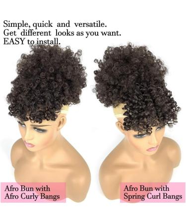 Afro Puff Drawstring Ponytail with 2 Bangs Afro High Puff Bun with Spring Curl Bangs and Afro Puff Bangs Clip in Hairpieces Pineapple Updo Ponytail with Bangs(2#) 1 ponytail+ 2 bangs #2 - Buy Online on SooperMarket.com