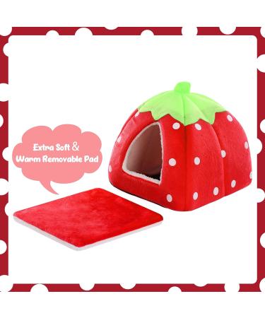Kuoser Small Animal Winter House | Non-Slip Strawberry Hedgehog Bed | Removable Pad | Guinea Pig, Hamster, Chinchilla, Ferret, Rabbit House - Buy Online on SooperMarket.com