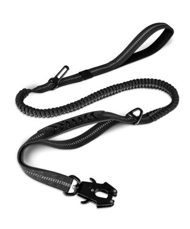 Joytale Tactical Dog Lead Heavy Duty 1.2-1.8m Shock Absorbing Bungee Dog Lead with 2 Handle Metal Carabiner Clip Car Seatbelt Strong No Pull Dog Lead for Medium Large X-Large Dogs Black 1.2m-1.8m Black