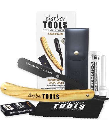 Barber Tools Razor with more interchangeable blades.With 5 razor blades (10 simple blades) + polishing cloth + hemostasis-stick 10g + storage PU + hemostatic stick