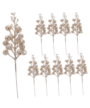 HOMSFOU 10pcs Christmas Imitation Berries Foam Berry Stems Outdoor Tree Branches for Decoration Xmas Party Decor Garland Gold Decor Christmas Artificial Berry Holly Pine Cones As Shown 19X5X5CM