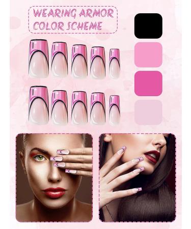 24 Piece Pink Comic Long Press on Nails for Women - French Acrylic False Nails with Cartoon Design - Includes Adhesive Tabs for Easy Manicure Decoration - Buy Online on SooperMarket.com
