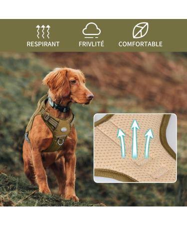 Auroth Tactical Anti-Pull Dog Harness | Size Large (Neck 46-74cm, Chest 61-94cm) | Adjustable & Breathable Pet Vest in Green Brown Army Green | Reflective Military Materials - Buy Online on SooperMarket.com