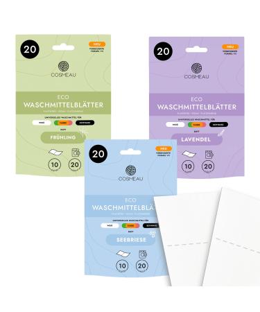 Cosmeau detergent leaves mix pack - up to 60 washes (30 leaves) - sustainable detergent for white color and black - plastic -free degradable & perfect travel detergent Mix -Pack 1 piece (60 pack)