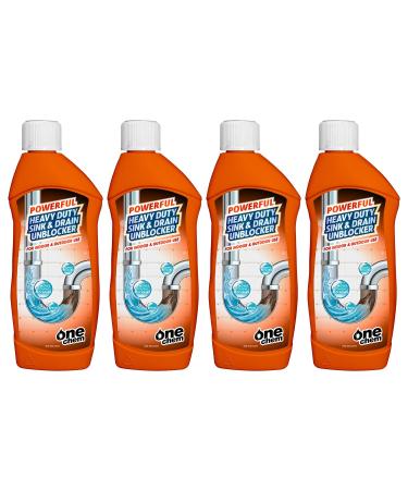 One Chem Heavy Duty Sink and Drain Unblocker 4 x 500 ml Kitchen Bathroom Sink and Drain Unblocker