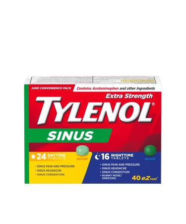 TYLENOL Sinus Extra Strength eZ Tabs Relieves Sinus congestion and other Sinus symptoms Daytime and Nighttime Convenience Pack 40ct