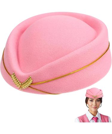 TENDYCOCO Women Stewardess Hat Felt Flight Attendant Air Hostess Hat Cosplay Costume Headwear Accessories for Halloween Party Supplies Pink One Size - Buy Online on SooperMarket.com