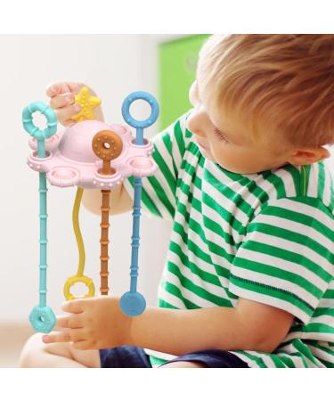 Calakono Spinner Sensor Toy for Toddlers | Safe Montessori Pull String Activity Toys for Travel | Child-Friendly Sliding and Dragging Toys in Pink - Buy Online on SooperMarket.com