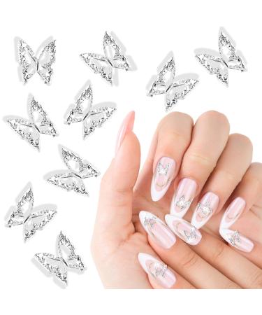 Lusofie 100 Pcs Silver Butterfly Nail Charms 3D Nail Charms Butterflies Shape Nail Gems Butterfly Decorations for Women Girls DIY Nail Art Decoration Craft Jewelry