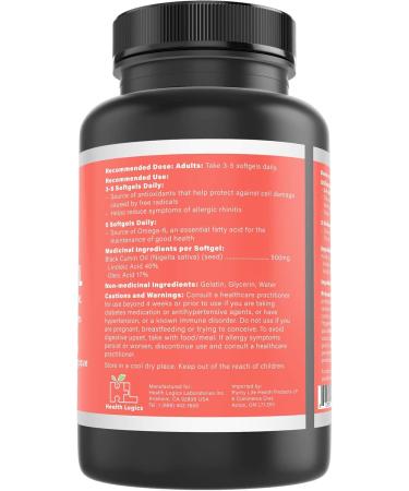 Health Logics - 100 Black Seed Oil Soft Gels - Cold Pressed for Max Potency - 100% Natural - GMO and Gluten Free - Buy Online on SooperMarket.com