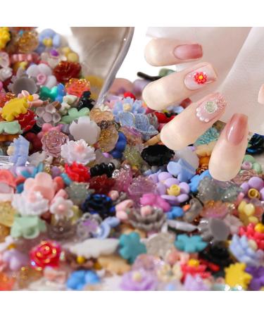 3D Flower Nail Charms 200 Pcs Colorful Acrylic Camellia Rose Flower Nail Art Charms Cherry Blossom Nail Rhinestones Gems Nail Accessories for DIY Nail Art Designs Jewelry Making (Multi-Colored)