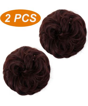 JJstar 2PCS Messy Bun Curly Fake Hair Donut Tousled Updo Synthetic Fiber Scrunchies (Black Cherry) - Buy Online on SooperMarket.com