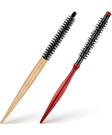 2 Pcs Small Round Hair Brush Mini Round Wood Brush Roller Quiff Hair Combs Nylon Bristles Hair Brushes Salon Hairdressing Brushes for Blow Drying Curly Hair Styling Bangs Lifting Beard Care  2 Styles