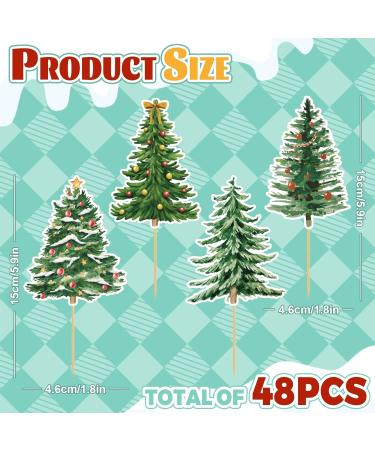 Whaline 48Pcs Christmas Tree Cupcake Toppers 4 Designs Watercolor Cake Decor Assorted Xmas Green Cupcake Toppers for Birthday Winter Holiday Party Supplies - Buy Online on SooperMarket.com
