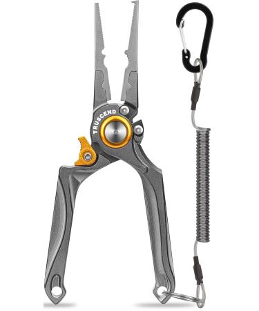 TRUSCEND Fishing Pliers Saltwater with Mo-V Blade Cutter, Corrosion Resistant Teflon Coated Muti-Function Fishing Gear as Split Ring Plier Line Cutter Hook Remover, Fishing Gifts for Men Unique A-space Grey