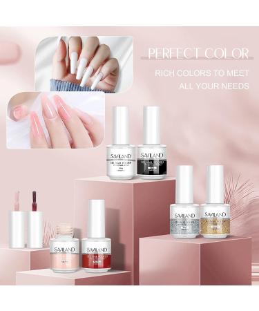 SAVILAND Gel X Nail Polish Kit - White Black Glitter Set with Coffin Tips | Base & Top Coat, Nail Glue, Lamp | DIY Nail Art Extension Tool Kit - Buy Online on SooperMarket.com