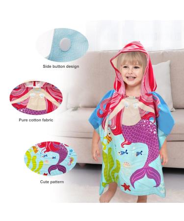 Supgomax Hooded Bathing Poncho for Kids - Cartoon Absorbent Beach Towel & Baby Hooded Towel for Swimming Shower & Mermaid Fun - Buy Online on SooperMarket.com