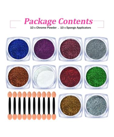 Yagoyan 10 Jars Chrome Nail Powder Kit - Holographic Chameleon Pigments | Nail Art Glitters for Mirror Effect | Eyeshadow Applicators - Buy Online on SooperMarket.com