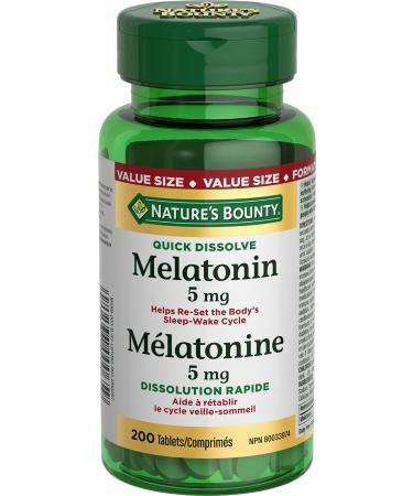 Nature's Bounty Melatonin 5 Mg Helps Reset Body's Sleep-wake Cycle Value Sized 200 Tablets