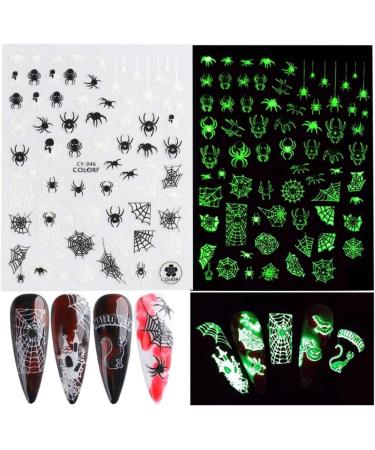 Halloween Nail Art Stickers Glow in The Dark Nail Decals 3D Self-Adhesive Fluorescent Nail Stickers Skull Spider Witch Ghost Pumpkin Bat Snake Nail Design 6PCS for Halloween Costumes - Buy Online on SooperMarket.com