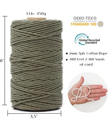 GANXXET Bay Leaf Color Macrame Cotton Cord 2mm 3 ply Recycled | 480 Feet / 160 Yards | DIY Macrame and Crafts Cord for Wall Hangings, Plant Hangers, Coasters - Buy Online on SooperMarket.com
