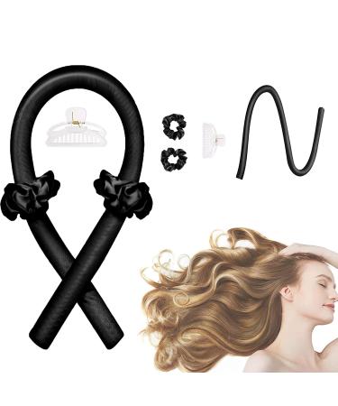 Corated curls without heat Silk Heatless Curlin Band Locken Blacker overnight hair curler diy hair curling band hairstyle set for long medium hair black
