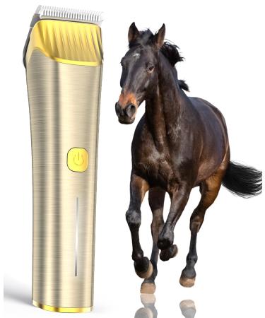 oneisall Horse Clippers Low Noise Cordless Horse Grooming Kit for Horse Thick and Matted Long Hair Gold