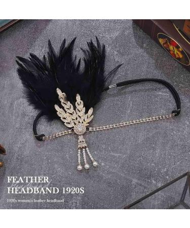 Handcess 1920s Flapper Feather Headband Black Feather Crystal Headband Women's Vintage Pearl Flapper Headpiece 20's Theme Cocktail Hair Accessories for Costume Prom Carnival Party - Buy Online on SooperMarket.com