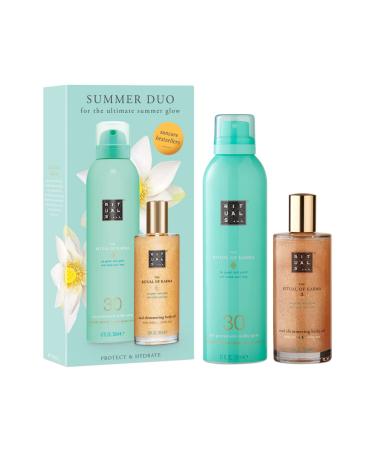 Rituals gift set Summer Duo by The Ritual of Karma - with summer holy lotos and white tea - moisturizing and cooling - with sunscreen (SSF 30) and shimmering body oil