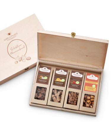 Gift set "Men's evening" *** vegan *** with caramelized nuts |4 Premium snacks in the birch wood box |Gift for man friend father brother grandpa |Wellnut premium presents caramelized snacks (vegan) 4 snack in the birch wood box