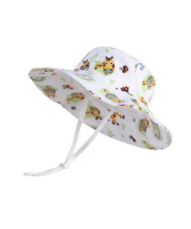 LANGZHEN Beach Sun Protection Hat for Baby Girls Adjustable Toddler Kids Hat Wide Brim Summer Play Hat with Chin Strap Giraffe 6-12 Months