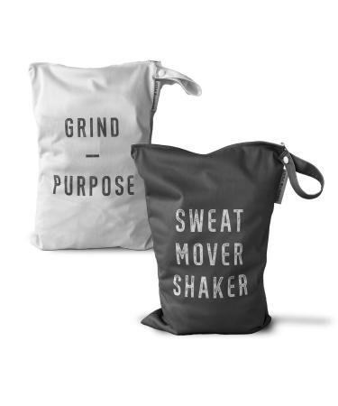 2pcs Sports Wet Dry Bags for Daycare of Swimsuits or Wet Clothes, Non-Spill Zipper, Waterproof for Sports Gym Beach Travel (Sweat Mover Shaker)