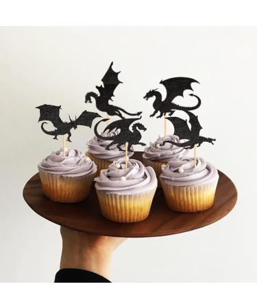 25PCS Dragon Cupcake Toppers Glitter Fantasy Birthday Cupcake Flying Dragon Cupcake Toppers Theme Baby Shower Kids Birthday Party Cake Decorations Supplies Black - Buy Online on SooperMarket.com