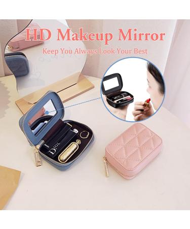 Female Travel Lipstick Case with Mirror - Pink Leather Makeup Bag for Women's Toiletries, Daily Touch-ups & Cosmetic Storage - Buy Online on SooperMarket.com