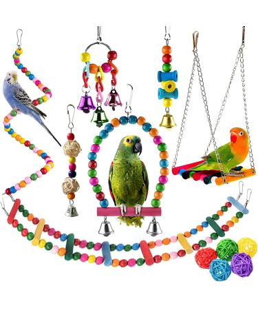 Parrot Toys 12Pcs Birds Budgie Cage Toys Hammock Swing Hanging Bell and Chewing Toys for Bird Small Parakeets Cockatiels Macaws Parrots Love Birds Finches
