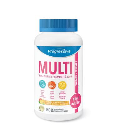 Progressive Adult MultiVitamin for Women - 60 Chewable Tablets | Made with Cranberry Damiana Extract Green Food Concentrates Green Tea CoQ10 Maca Vitamin K2 Vitamin D3 and Glutathione