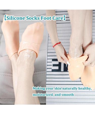 Moisturizing Silicone Socks for Women - 2 Pairs of Anti-Slip Pedicure Socks for Dry Cracked Feet - Soft & Hydrating Skin Color - Buy Online on SooperMarket.com