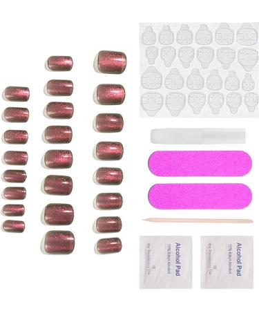 24PC Short Holographic Red Fake Nails Set with Glue - Elegant Touch Press On Nails for Women - Perfect for Party Daily Wear (JP1979) - Buy Online on SooperMarket.com
