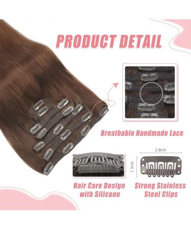 Vlasy Copper Brown Clip in Hair Extensions 14 Inch - Seamless Natural Human Hair Weft Extensions for Women - Buy Online on SooperMarket.com