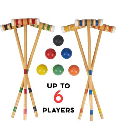 Family Croquet Set with Bag - 6-Player Backyard Lawn Game with Mallets, Balls, Wickets, and Stakes - Indoor/Outdoor Yard Fun - Buy Online on SooperMarket.com