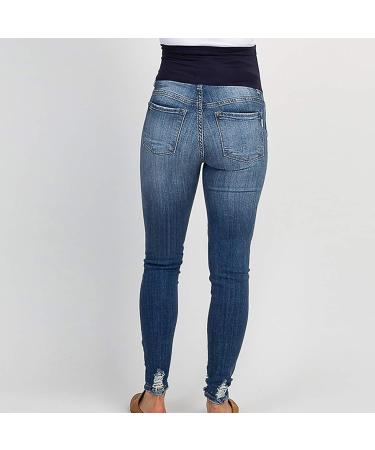 Spritumn-Home Maternity Jeans for UK Pregnant Women | Skinny Slim Fit Ripped Jeans Over The Bump | Vintage Stretch Denim Leggings | Solid Blue Maternity Trousers - Buy Online on SooperMarket.com