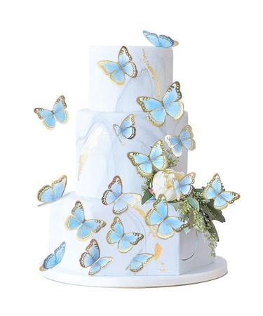 Blumomon 30 pieces 3D butterfly cake topper decorations blue gold rim mixed size butterfly cupcake tops picks wedding baby shower party wedding day birthday party cupcake decoration butterfly-5