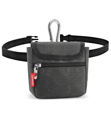 AEMIAO Dog Treat Pouch Magnetic Closure Treat Pouch for Dog Training Hands Free Small Puppy Treat Bag with Adjustable Waistband Includes Carabiner (Grey)