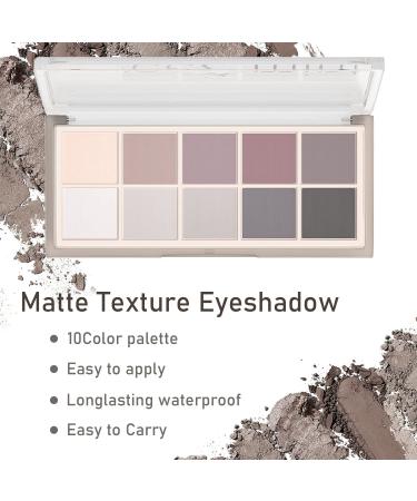 10 Colors Waterproof Matte Eyeshadow Palette | Long-Lasting High Pigment Formula | Ultra-Blendable Nude Shades | Includes 2 Brushes | Cement Color - Buy Online on SooperMarket.com