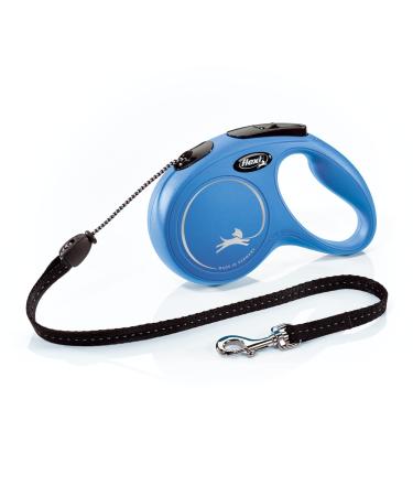 Flexi Classic insertional dog leash (adhesive tape) ergonomic durable and free of hugging for dogs up to 20 kg 4.8 m size M blue blue medium 16 ft