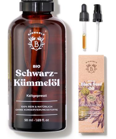 Bionoble black cumin oil organic 50ml - glass bottle + pipette + pump - 100% cold -pressed + unfiltered - face body hair hair - Egyptian black cumin oil - vegan organic black seed oil black cumin oil (1 Pack)