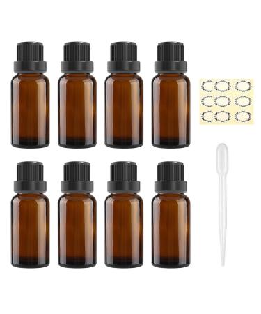 Alledomain 8Pcs 15ml Amber Glass Essential Oils Bottles with Black Cap & Dropper & Labels Empty Amber Bottle Refillable Sample Container for Massage oil/Aromatherapy/Perfume/Fragrance Carrier Oil 8pcs * 15ml